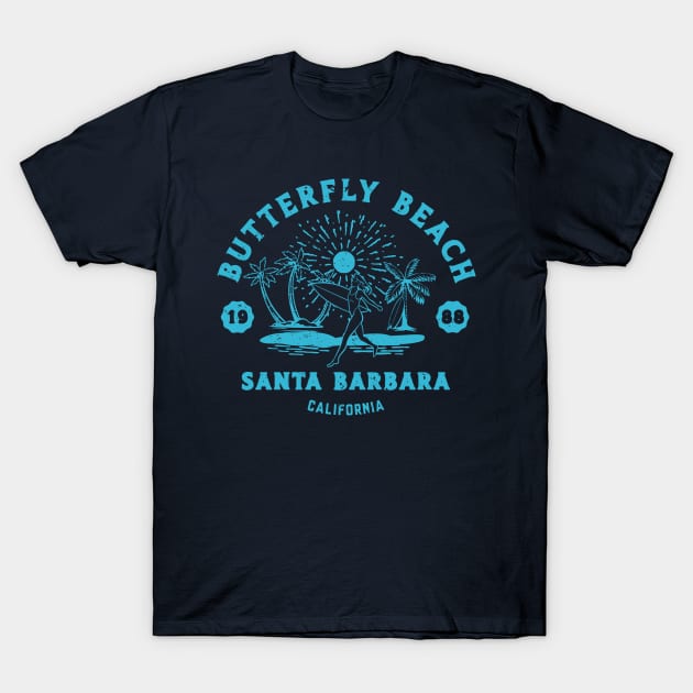 Vintage Butterfly Beach Surfing // Retro California Beach Santa Barbara 1988 T-Shirt by Now Boarding